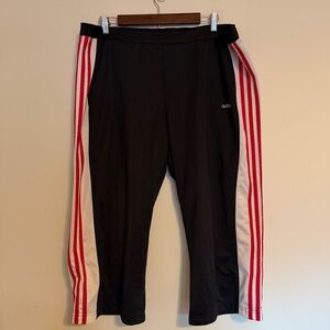 Adidas Black Crop Track Pants with Red & White Stripes – Size XL